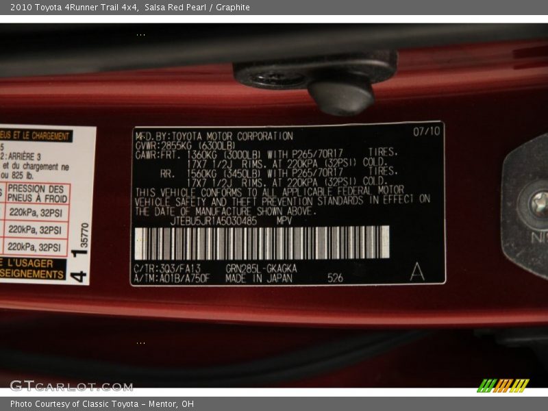 Salsa Red Pearl / Graphite 2010 Toyota 4Runner Trail 4x4