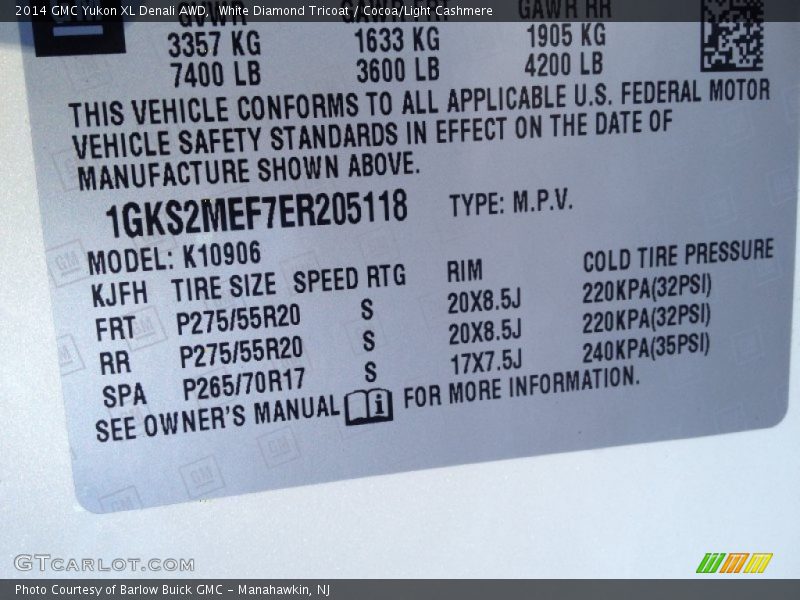 White Diamond Tricoat / Cocoa/Light Cashmere 2014 GMC Yukon XL Denali AWD