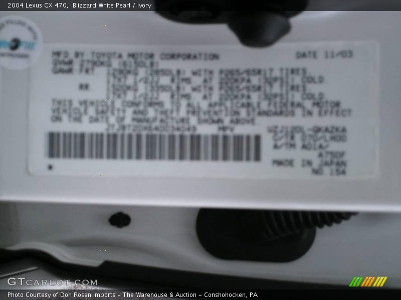 Blizzard White Pearl / Ivory 2004 Lexus GX 470