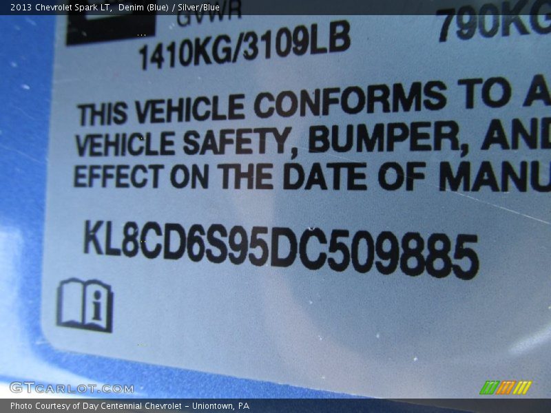 Denim (Blue) / Silver/Blue 2013 Chevrolet Spark LT