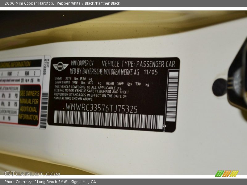 Pepper White / Black/Panther Black 2006 Mini Cooper Hardtop