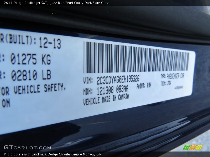 Jazz Blue Pearl Coat / Dark Slate Gray 2014 Dodge Challenger SXT