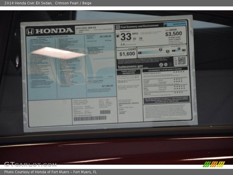 Crimson Pearl / Beige 2014 Honda Civic EX Sedan