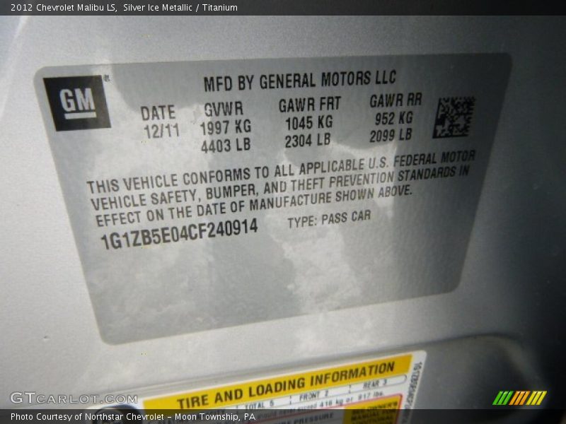 Silver Ice Metallic / Titanium 2012 Chevrolet Malibu LS