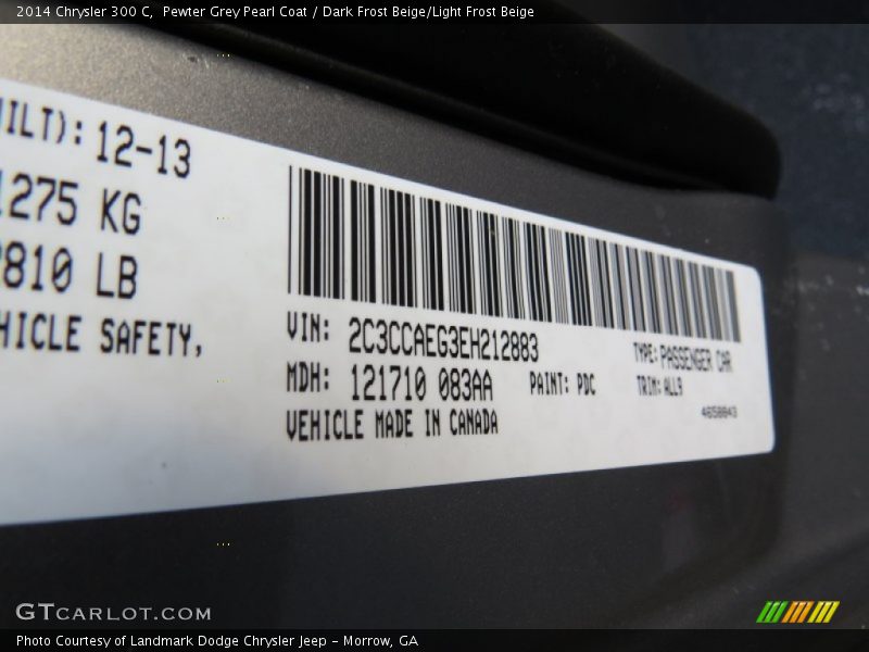 2014 300 C Pewter Grey Pearl Coat Color Code PDC