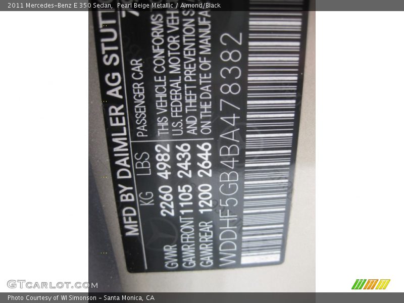 Pearl Beige Metallic / Almond/Black 2011 Mercedes-Benz E 350 Sedan