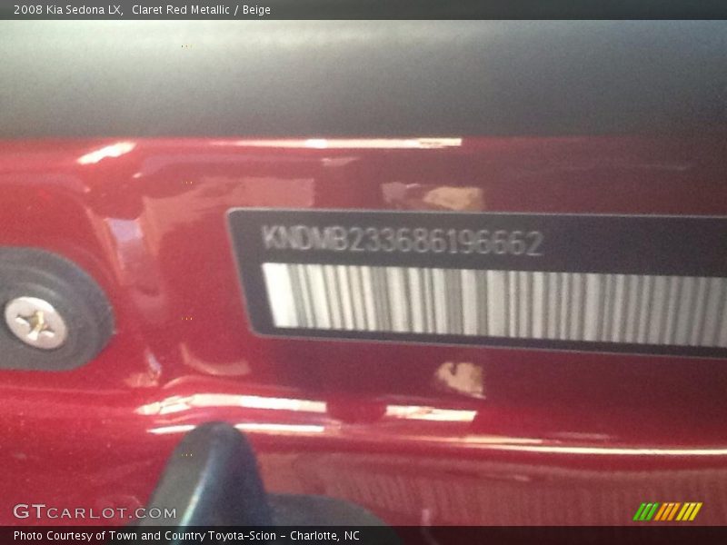 Claret Red Metallic / Beige 2008 Kia Sedona LX