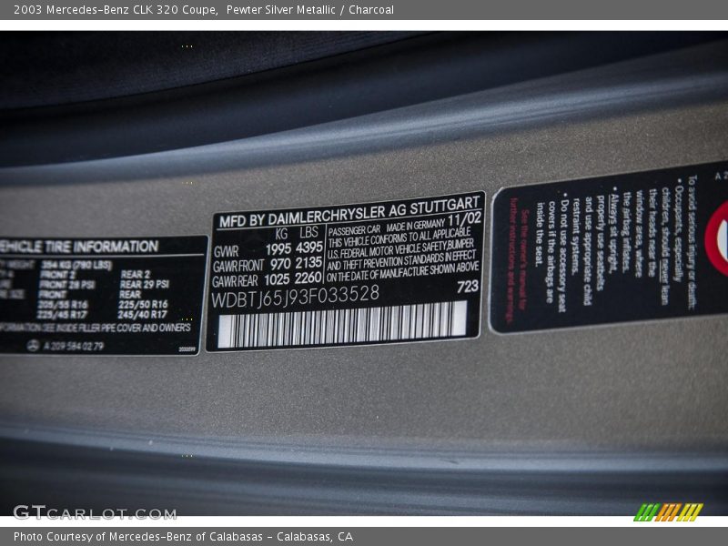 Pewter Silver Metallic / Charcoal 2003 Mercedes-Benz CLK 320 Coupe