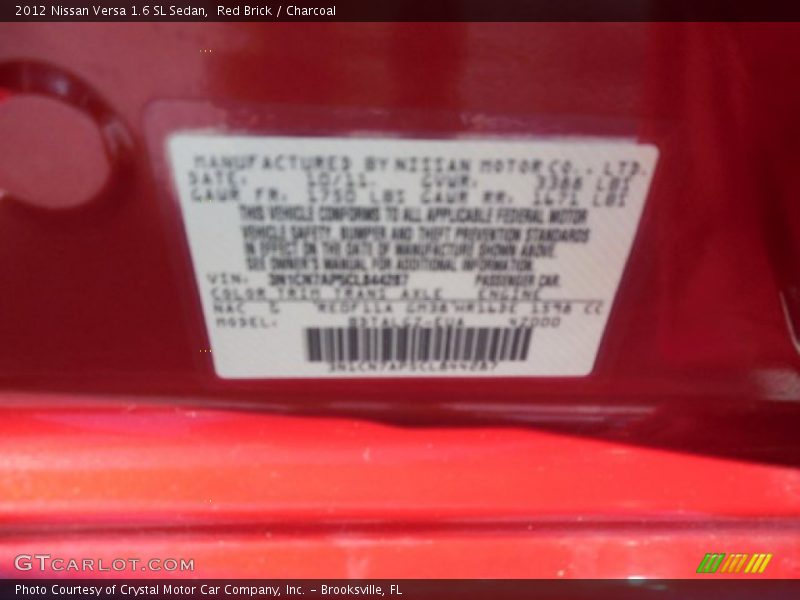 Red Brick / Charcoal 2012 Nissan Versa 1.6 SL Sedan