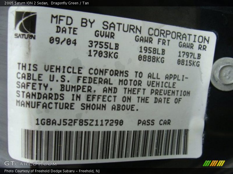 Dragonfly Green / Tan 2005 Saturn ION 2 Sedan