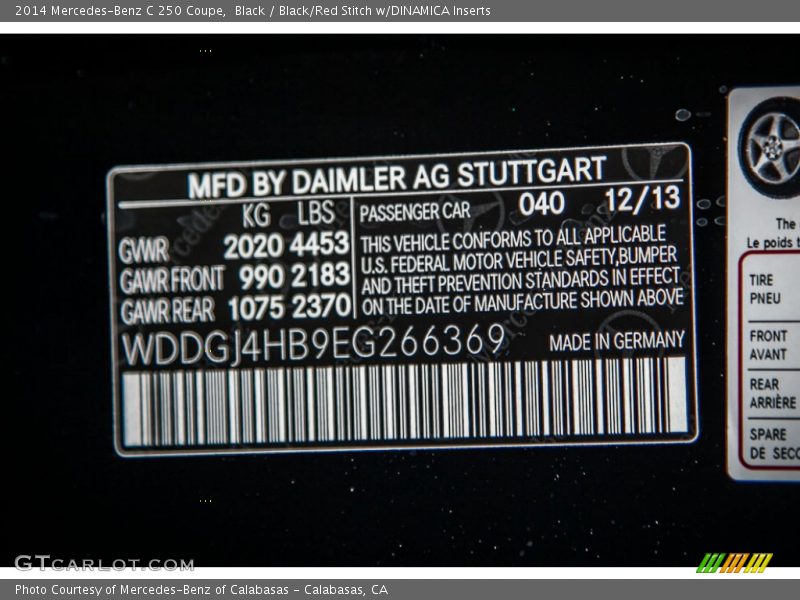 Black / Black/Red Stitch w/DINAMICA Inserts 2014 Mercedes-Benz C 250 Coupe