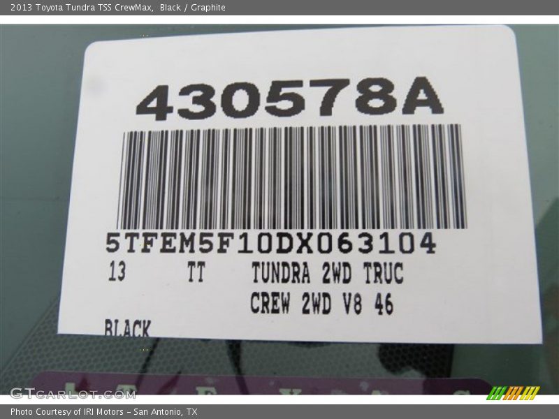 Black / Graphite 2013 Toyota Tundra TSS CrewMax