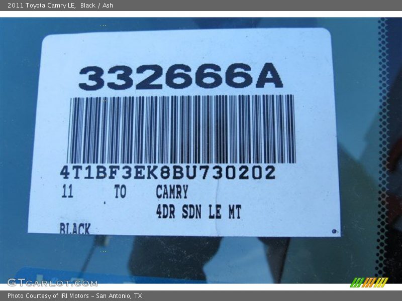 Black / Ash 2011 Toyota Camry LE