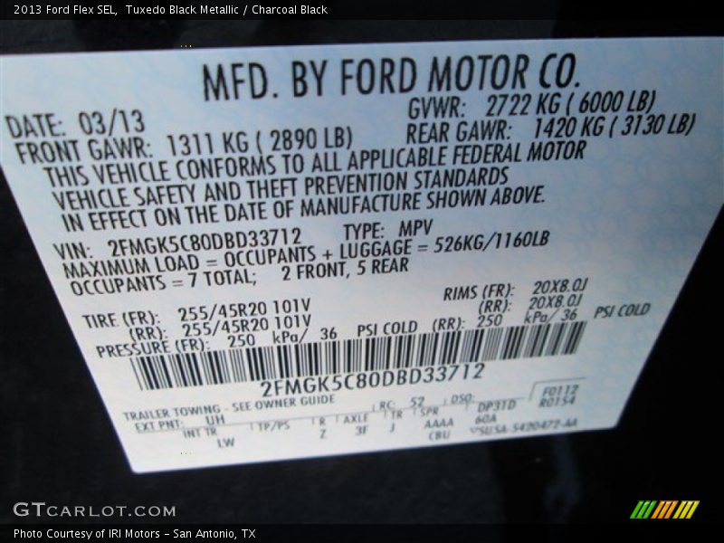 Tuxedo Black Metallic / Charcoal Black 2013 Ford Flex SEL