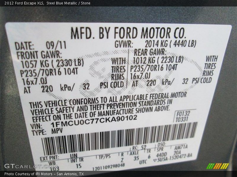 Steel Blue Metallic / Stone 2012 Ford Escape XLS