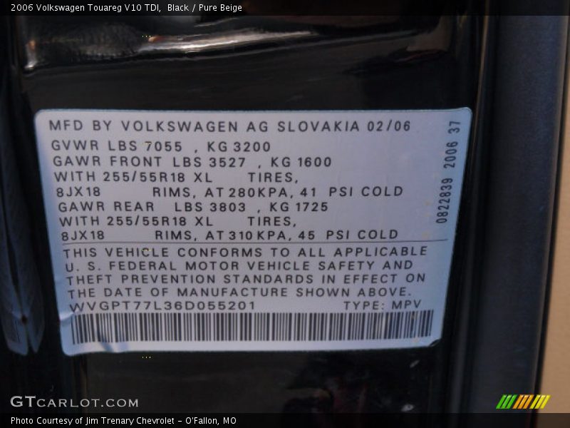 Info Tag of 2006 Touareg V10 TDI