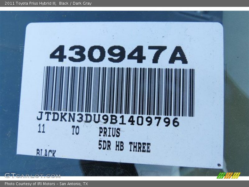 Black / Dark Gray 2011 Toyota Prius Hybrid III