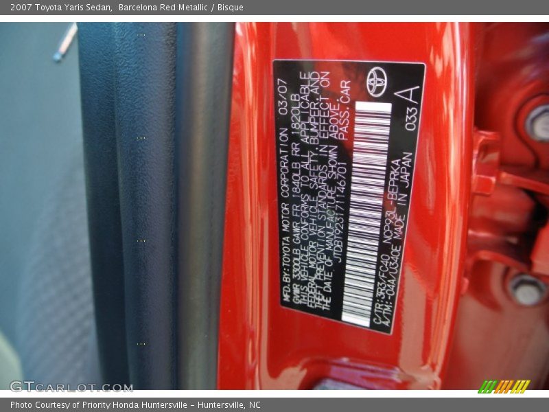 Barcelona Red Metallic / Bisque 2007 Toyota Yaris Sedan