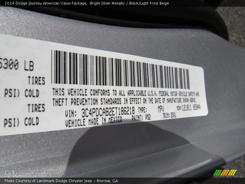 Bright Silver Metallic / Black/Light Frost Beige 2014 Dodge Journey Amercian Value Package