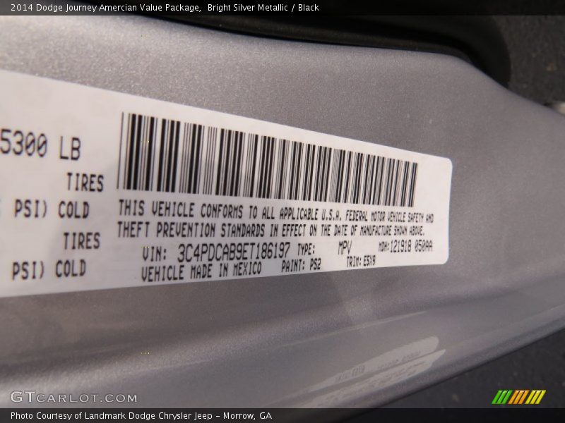 Bright Silver Metallic / Black 2014 Dodge Journey Amercian Value Package