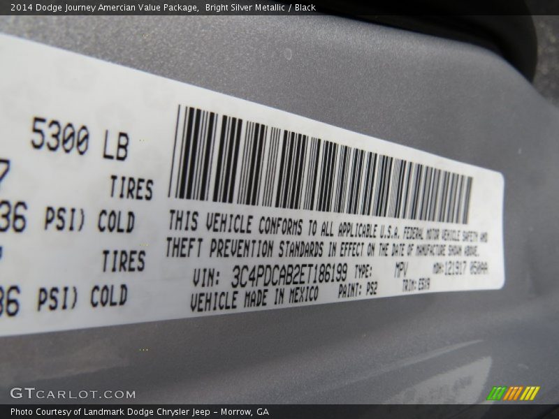 Bright Silver Metallic / Black 2014 Dodge Journey Amercian Value Package