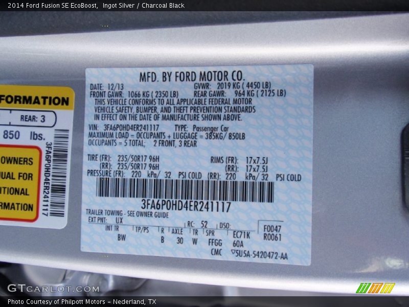 Ingot Silver / Charcoal Black 2014 Ford Fusion SE EcoBoost