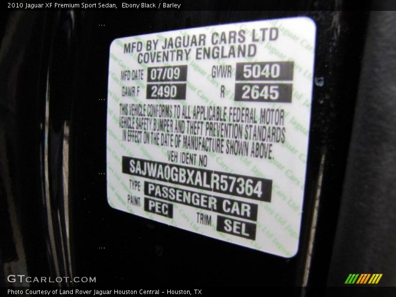 Ebony Black / Barley 2010 Jaguar XF Premium Sport Sedan