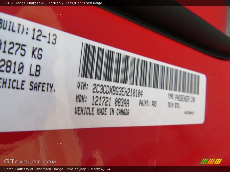TorRed / Black/Light Frost Beige 2014 Dodge Charger SE