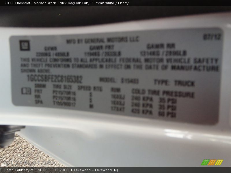 Summit White / Ebony 2012 Chevrolet Colorado Work Truck Regular Cab