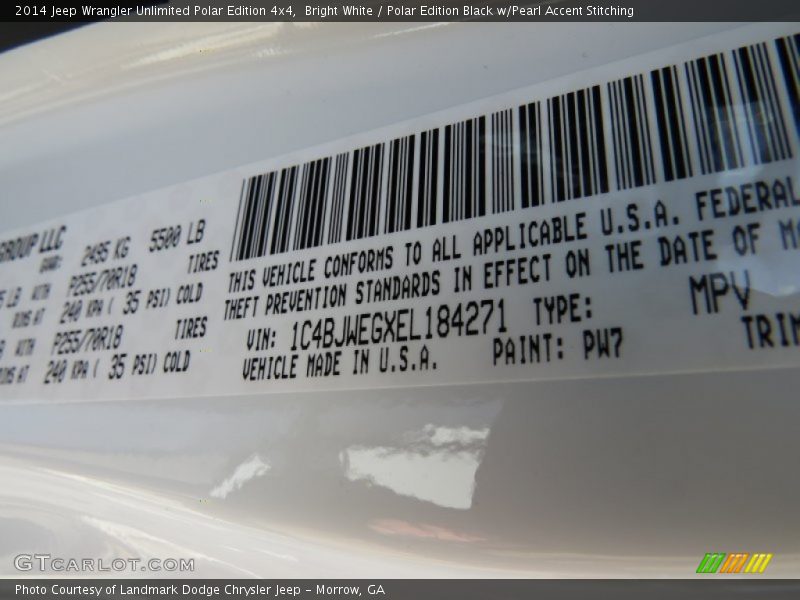 Bright White / Polar Edition Black w/Pearl Accent Stitching 2014 Jeep Wrangler Unlimited Polar Edition 4x4