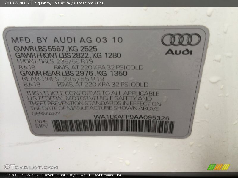 Ibis White / Cardamom Beige 2010 Audi Q5 3.2 quattro