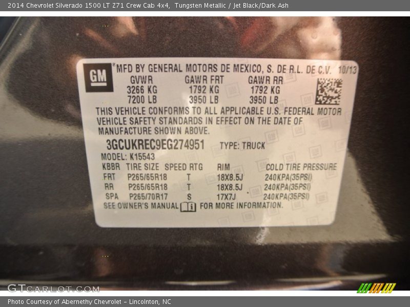 Tungsten Metallic / Jet Black/Dark Ash 2014 Chevrolet Silverado 1500 LT Z71 Crew Cab 4x4