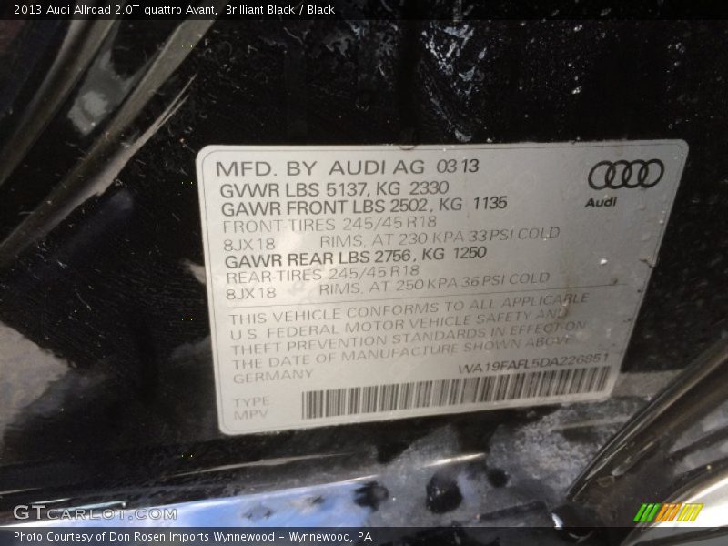 Brilliant Black / Black 2013 Audi Allroad 2.0T quattro Avant