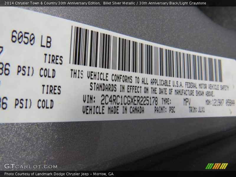 Billet Silver Metallic / 30th Anniversary Black/Light Graystone 2014 Chrysler Town & Country 30th Anniversary Edition