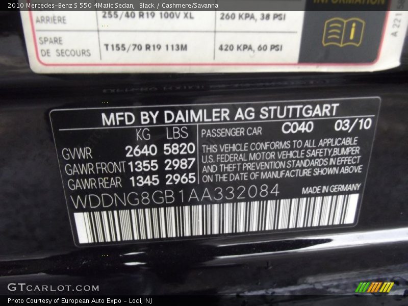 Black / Cashmere/Savanna 2010 Mercedes-Benz S 550 4Matic Sedan
