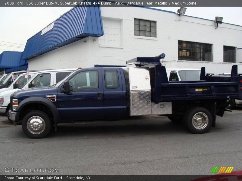 Dark Blue Pearl Metallic / Medium Stone 2009 Ford F550 Super Duty XL SuperCab Chassis 4x4 Dump Truck