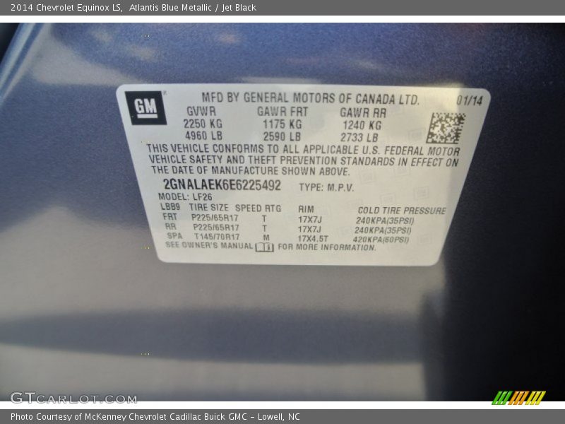 Atlantis Blue Metallic / Jet Black 2014 Chevrolet Equinox LS