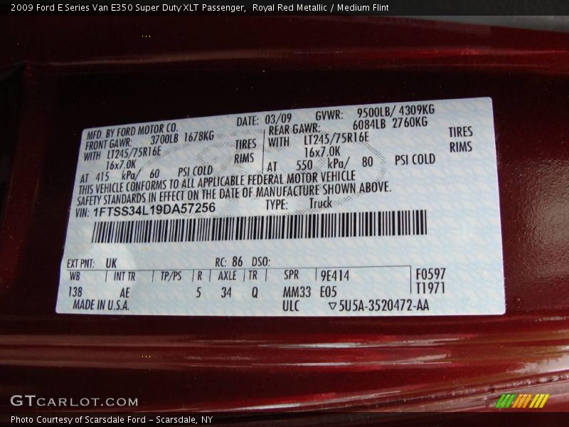 Royal Red Metallic / Medium Flint 2009 Ford E Series Van E350 Super Duty XLT Passenger