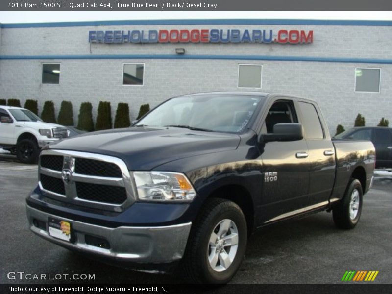True Blue Pearl / Black/Diesel Gray 2013 Ram 1500 SLT Quad Cab 4x4