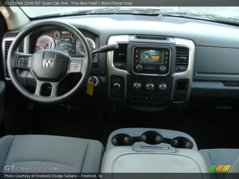 True Blue Pearl / Black/Diesel Gray 2013 Ram 1500 SLT Quad Cab 4x4