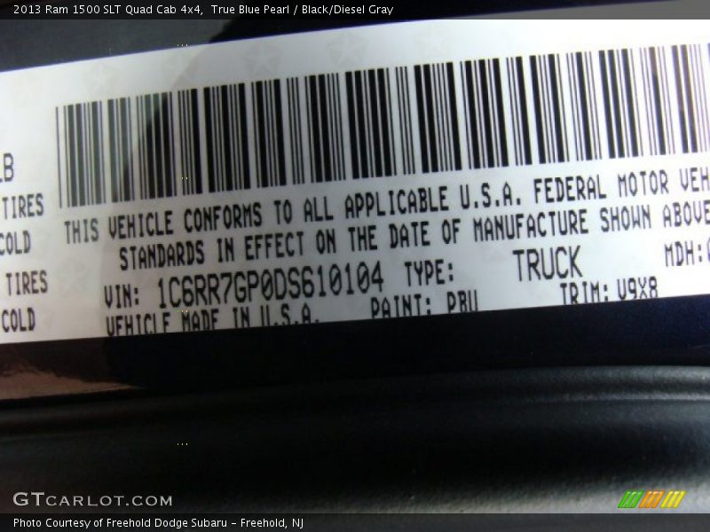 True Blue Pearl / Black/Diesel Gray 2013 Ram 1500 SLT Quad Cab 4x4