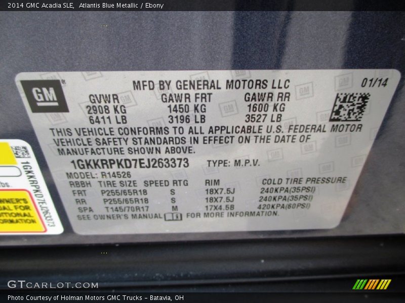 Atlantis Blue Metallic / Ebony 2014 GMC Acadia SLE