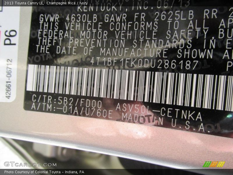 2013 Camry LE Champagne Mica Color Code 5B2