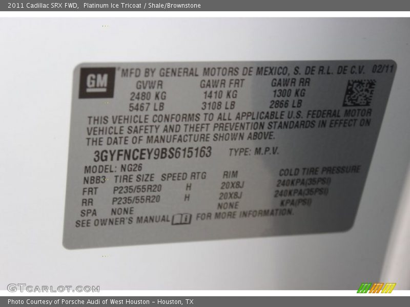 Platinum Ice Tricoat / Shale/Brownstone 2011 Cadillac SRX FWD