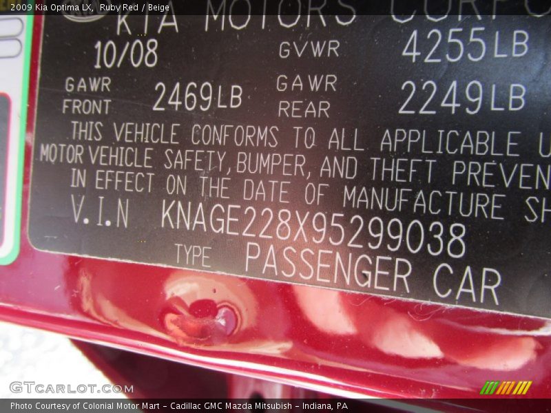 Ruby Red / Beige 2009 Kia Optima LX