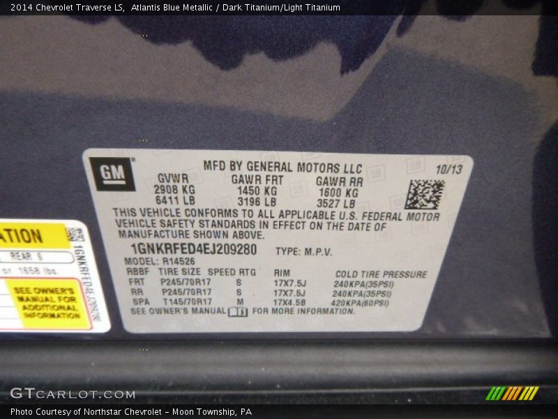 Atlantis Blue Metallic / Dark Titanium/Light Titanium 2014 Chevrolet Traverse LS