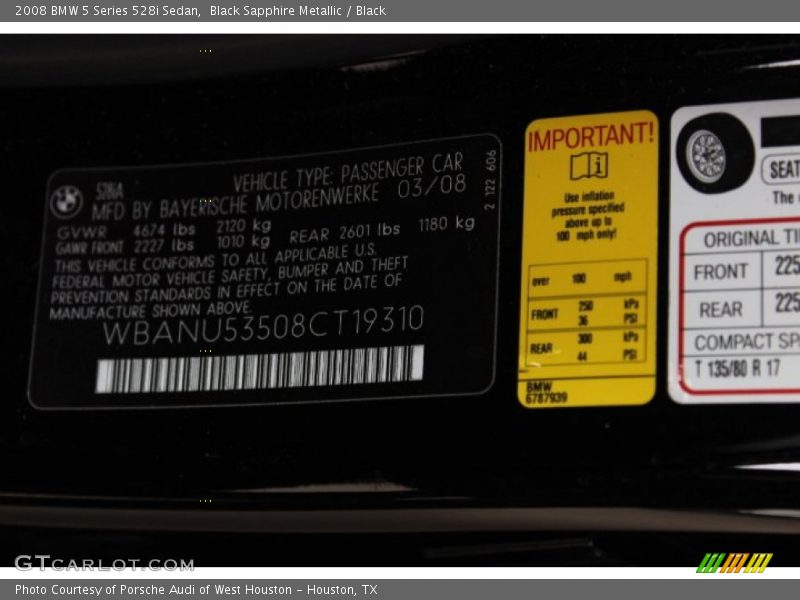 Black Sapphire Metallic / Black 2008 BMW 5 Series 528i Sedan