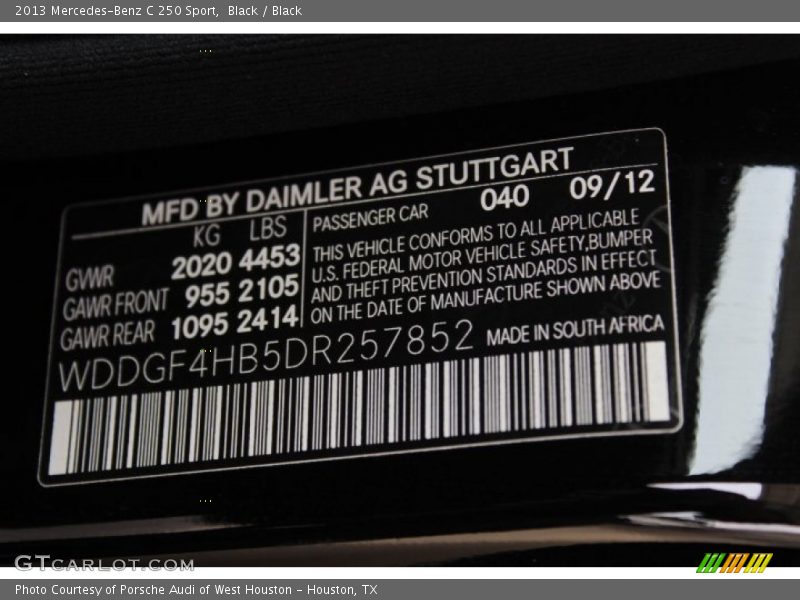 Black / Black 2013 Mercedes-Benz C 250 Sport