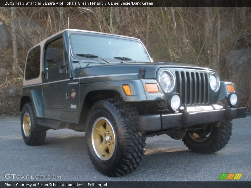 Shale Green Metallic / Camel Beige/Dark Green 2002 Jeep Wrangler Sahara 4x4