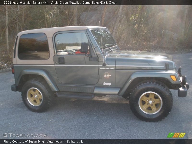 Shale Green Metallic / Camel Beige/Dark Green 2002 Jeep Wrangler Sahara 4x4
